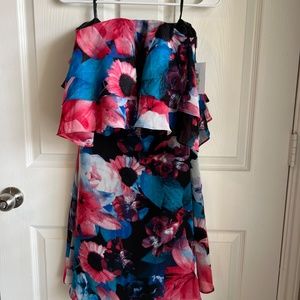 Calvin Klein Womens Floral Sleeveless Off Shoulder Knee Length Fit Flare Dress Black Size 10